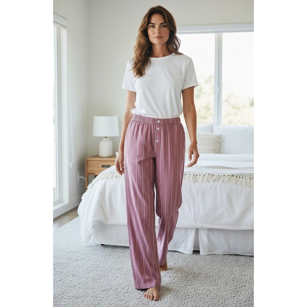 NEW GapBody Rose Stripe Cotton Pajama Pants Pink‎ White Size Small Loungewear